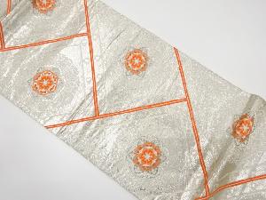 アンティーク　山家中村織物製　プラチナ箔　桧垣に華紋・孔雀羽根織り出し袋帯（材料）